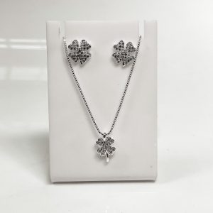 Conjunto Trevo de Quatro Folhas Prata Folhada