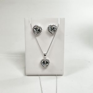 Conjunto Prata Folhada coração zirconia