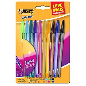 Caneta Esferográfica BIC Cristal Fashion, 10 Cores Vibrantes, Ponta Média de 1.2mm, 930813, Blister 1 Unidade
