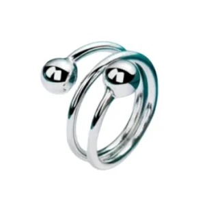 Anel Feminino de Prata 925 Ajustável com Esferas Minimalistas