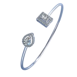Bracelete de Prata Liso com Pedras Moissanita