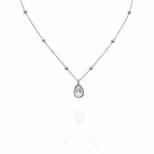 Colar Bolinha Gota Cristal Prata Aço Inox Antialérgico