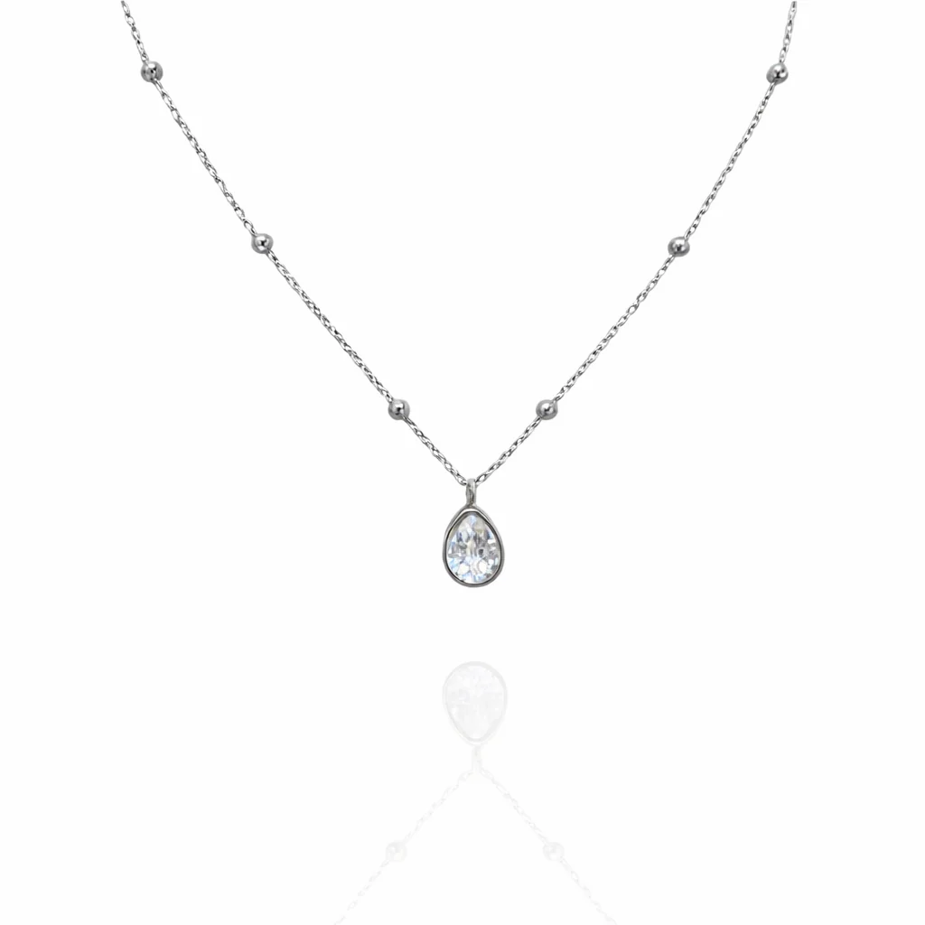 Colar Bolinha Gota Cristal Prata Aço Inox Antialérgico - Image 2