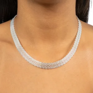 Colar Feminino de Prata 925 Malha Veneziana Larga