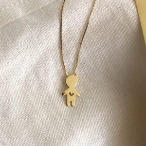 Colar OU pingente filho(a) com coração vazado – ouro amarelo 18k