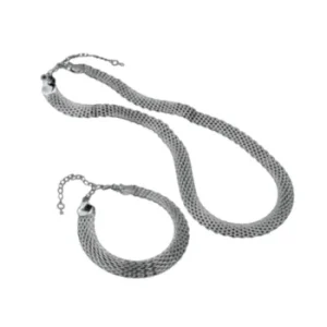 Conjunto de Colar e Pulseira de Prata Largo