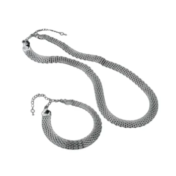 Conjunto de Colar e Pulseira de Prata Largo