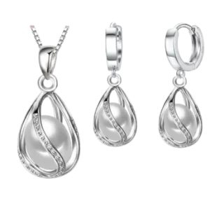 Conjunto de Joias de Prata com Pérolas