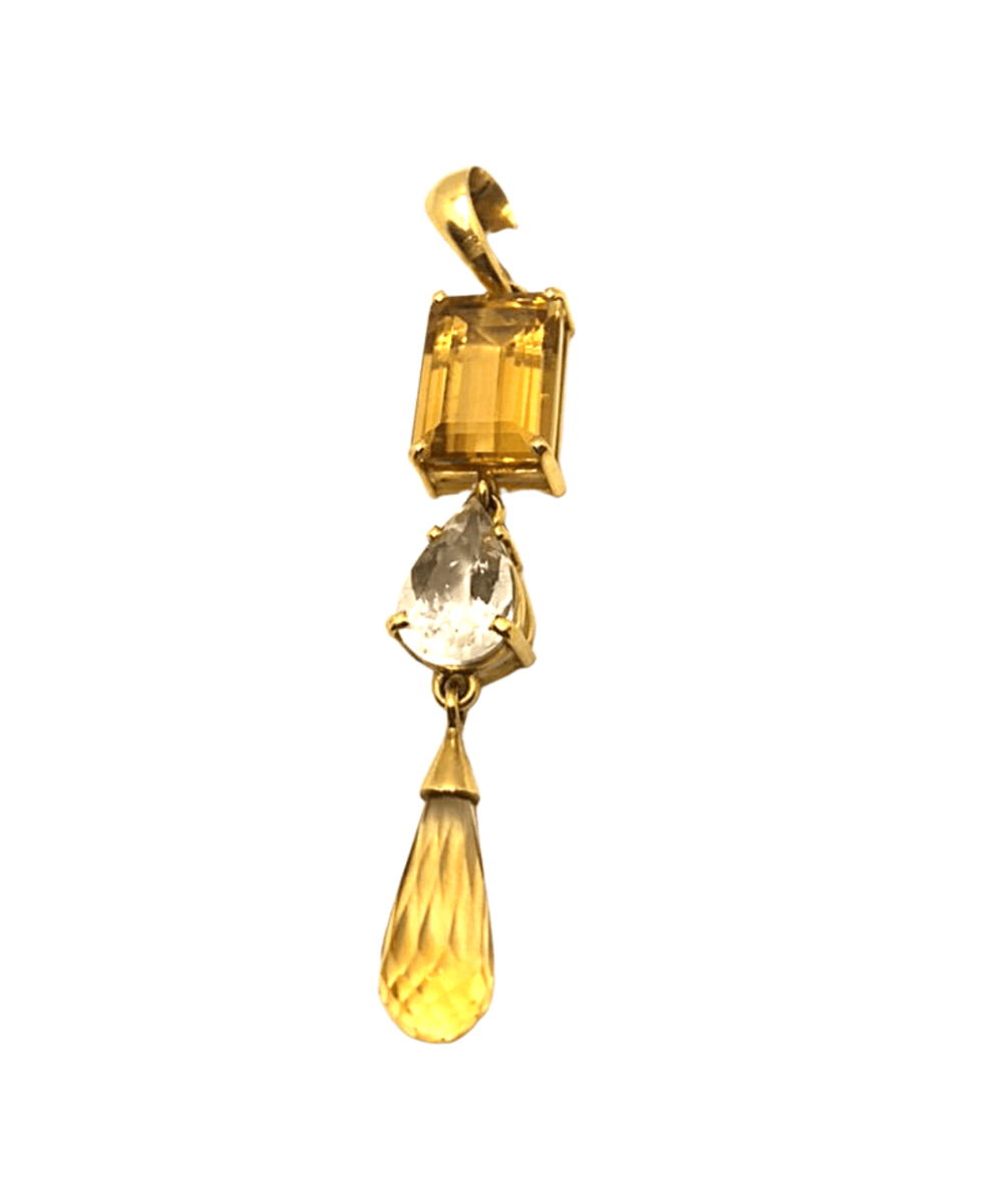 Pingente Ouro 18K Citrinos Retangular Gota Cristal - Image 2
