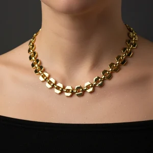 Colar Elos Quadrados dourado semijoia