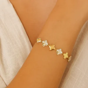Pulseira Riviera Trevo Dourada Folheada 18k