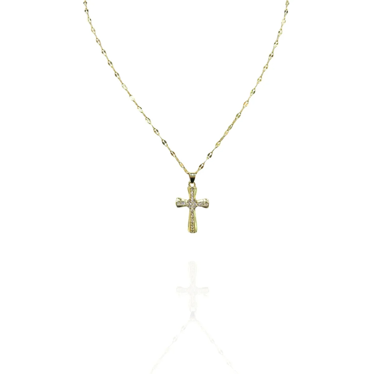 Colar com Pingente cruz Cravejado em Aço Inox - Dourado