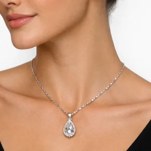 Colar Torcido Pingente Gota Prata Aço Inox Cravejado