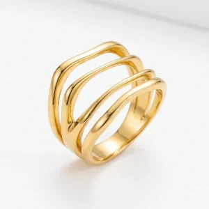 Anel Dunas Dourado Aço Inox Não Escurece