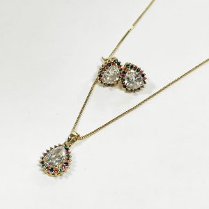 Conjunto Gota Colorida Zirconias Semijoia