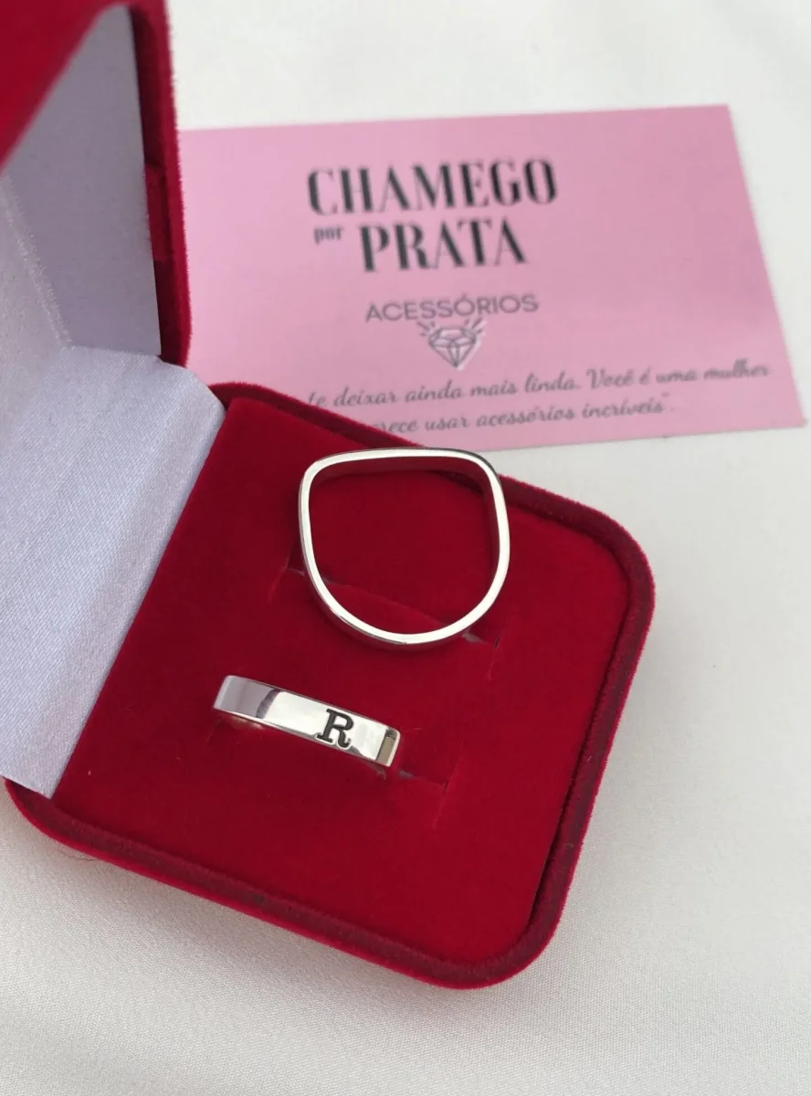 Alianças Quadrada Iniciais Personalizadas Prata - Image 3