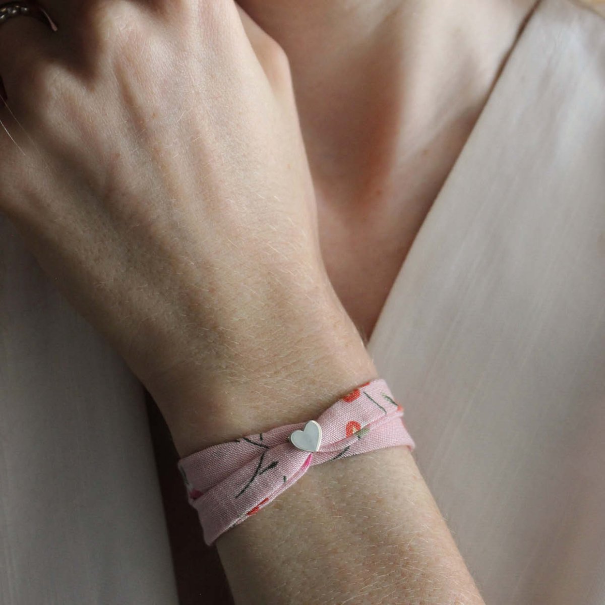 Pulseira de coração com tecido. Em prata 960 - Image 3