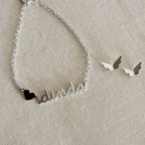 Pulseira nome e coração ❤ Joia em prata