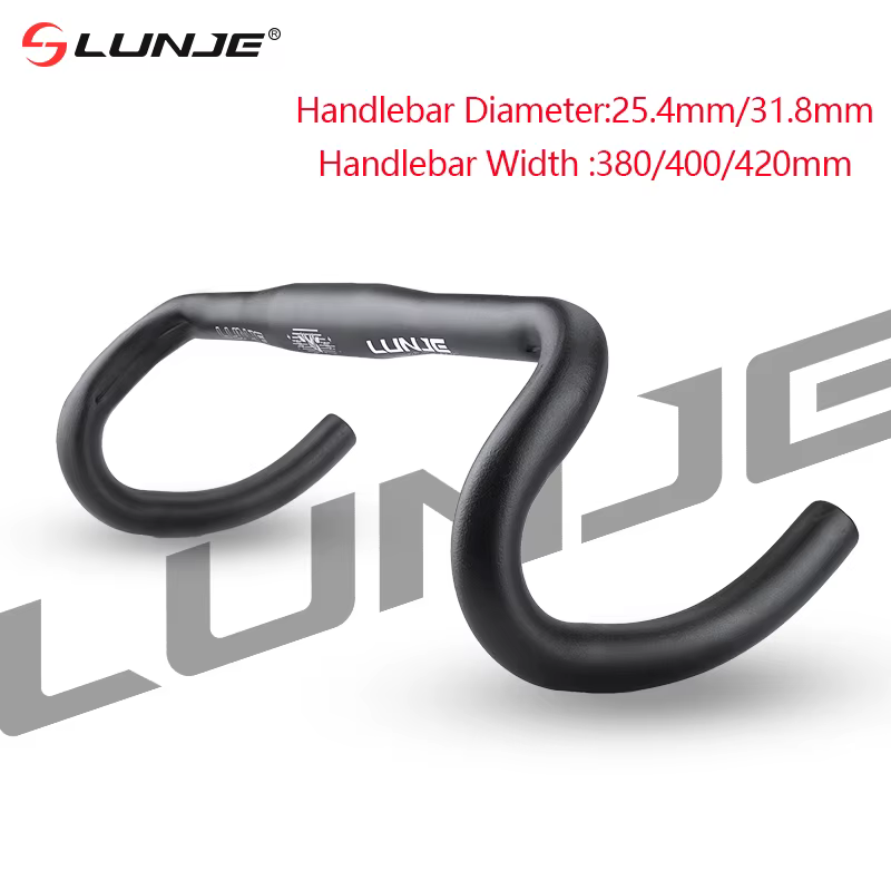Lunje 25.4/31.8 guiador de bicicleta de estrada 380/400/420mm barra dobrada preto acabamento fosco guiador de liga de alumínio