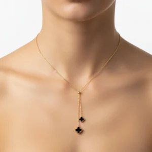 Colar Gravatinha Trevo Preto Dourado Aço Inox