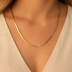 Colar Malha Longo Dourado Aço Inox Antialérgico