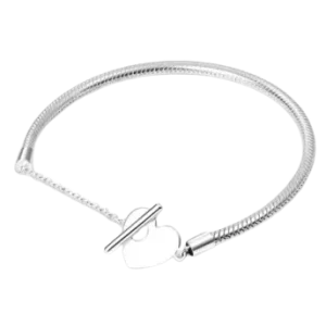 Pulseira de Prata Fecho T Coração