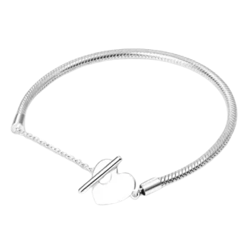 Pulseira de Prata Fecho T Coração