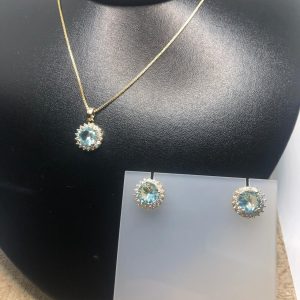 Conjunto Brinco e Gargantilha Pedras Semijoia Dourada