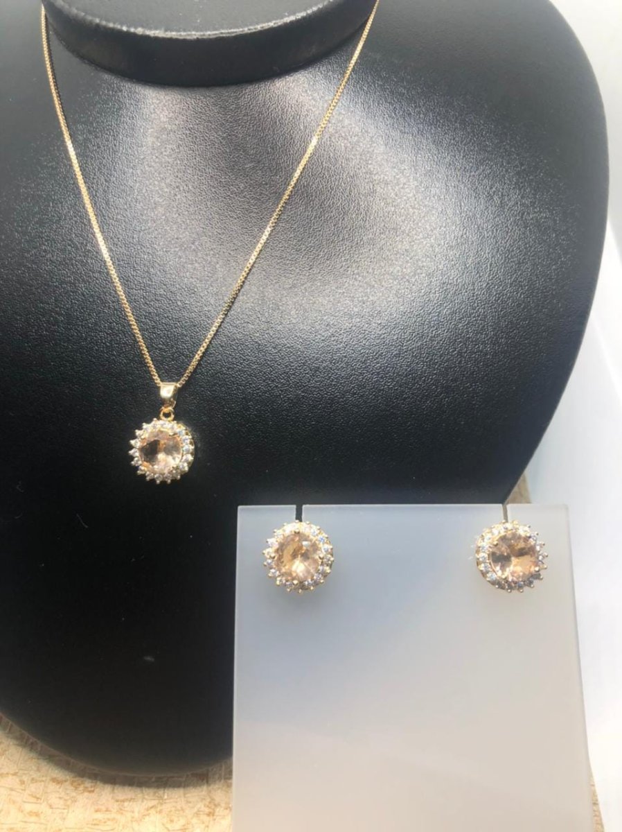 Conjunto Brinco e Gargantilha Pedras Semijoia Dourada - Image 2