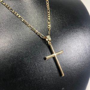 Gargantilha Masculina Pingente Cruz Dourada Lisa Semijoia Dourada