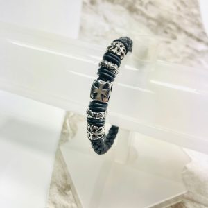 Pulseira Courinho Masculina Motoqueiro Aço Preta
