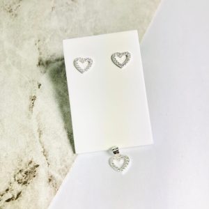 Conjunto Brinco e pingente corações vazados Prata 925K