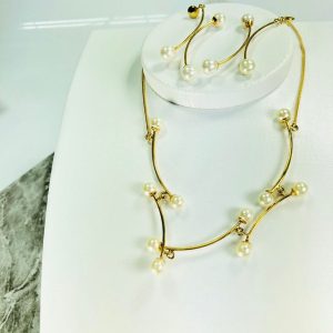 Conjunto Colar e Brinco de Perola Branca