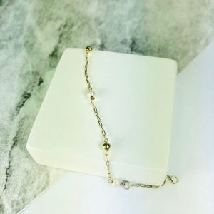 Pulseira Infantil Perolas Bolinhas Ouro 18K