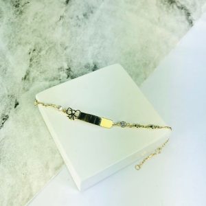 Pulseira Infantil Chapa com Laço e Zirconias Ouro 18k