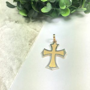 Pingente Cruz Fosca Ouro Amarelo e Ouro Branco