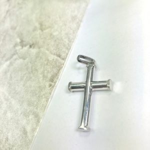 Pingente Cruz Cano em Ouro Branco
