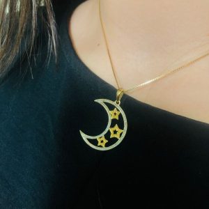 Pingente Lua e estrelas Ouro 18K