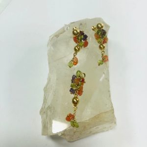 Jesus Pingente e Brinco Cascalho Colorido Ouro 18K
