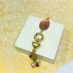 Pingente Pendurado Pedra da lua e perolas Ouro 18k