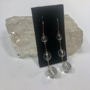 Brinco Pendurado 3 Bolas de cristal Ouro 18K