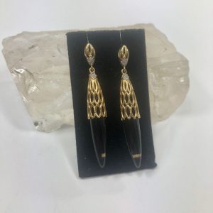 Brinco Topazio Fume Ouro 18K Brilhantes