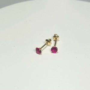 Brinco Infrantil P Zirconia Rosa Ouro 18K