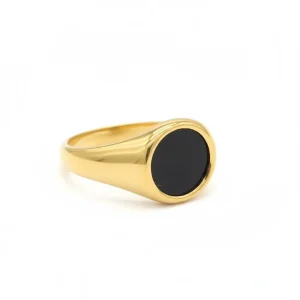 Anel Rounder Ônix Banhado a Ouro 18k