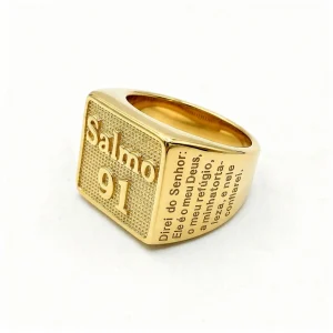 Anel Salmo 91 Banhado a Ouro 18k