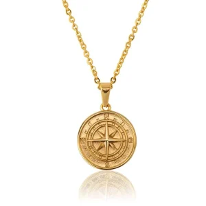 Colar Bússola Banhado a Ouro 18k