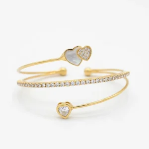 Bracelete com coração branco e cristal cravejado Dourado - Folheado
