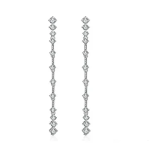 Brincos de Prata Longos com Diamantes