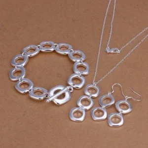 Conjunto de Joias de Prata Circular Geométrico