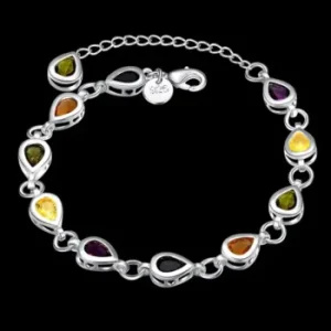 Pulseira de Prata Gotas Zircônia Colorida